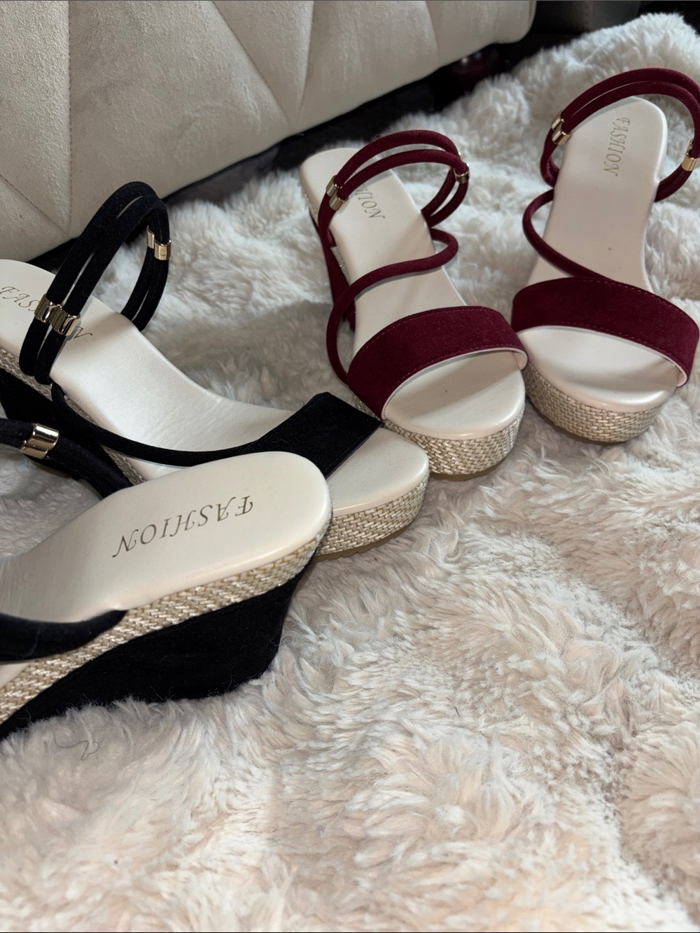 2 PAIR— Women's Wedge Sandals — Black and Burgundy